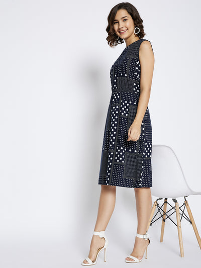 Navy Blue Polka Dots Dress - Women Dresses