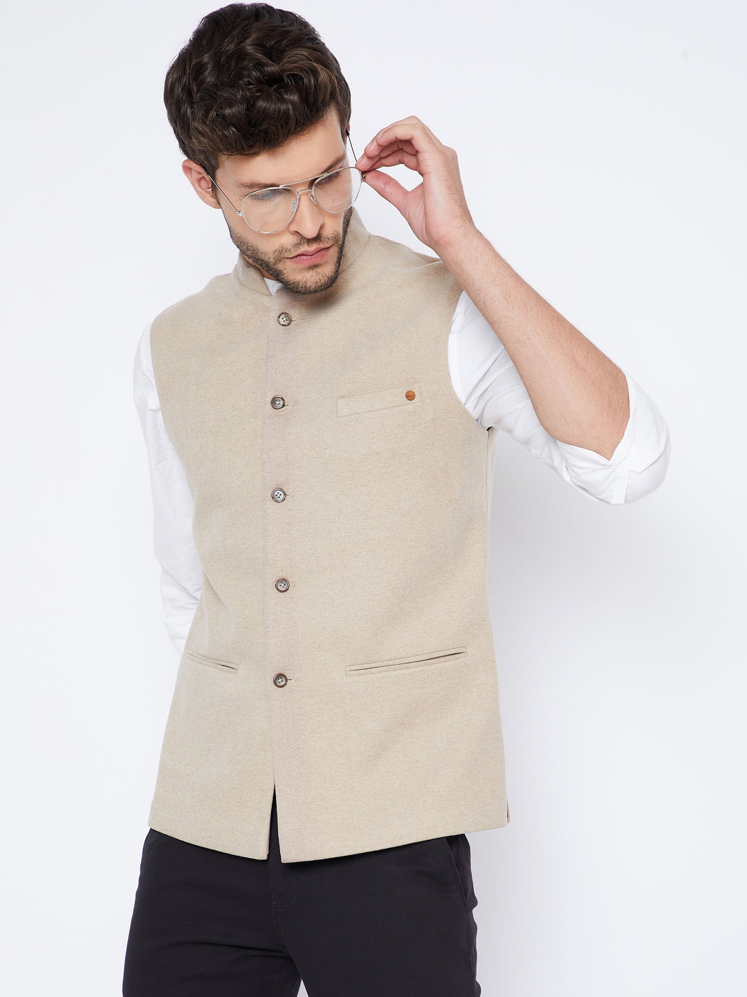 Beige Solid Waist Coat-Mens Waist Coat-Crimsoune Club