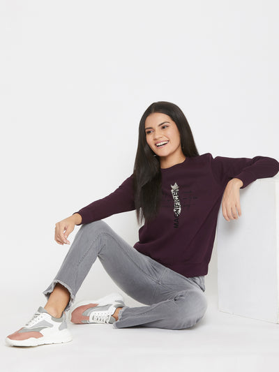 Purple Printed Round Neck Sweatshirt - Women Sweatshirts