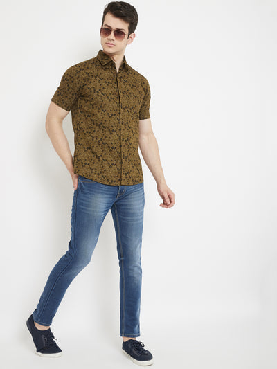 Olive Printed Slim Fit shirt - Men Shirts