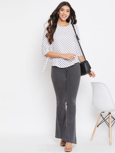 White Pokla Dots Slim Fit Top - Women Tops