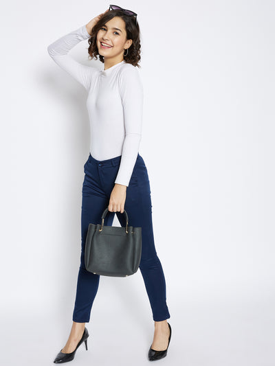 Navy Blue Slim Fit Trousers - Women Trousers