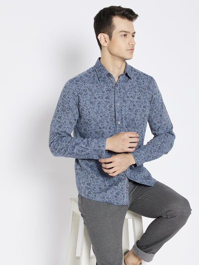 Blue Floral Printed Slim Fit shirt - Men Shirts