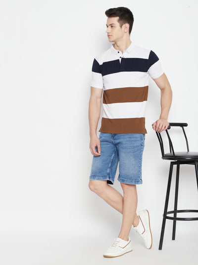 Brown Color blocked Polo Neck T-shirt - Men T-Shirts