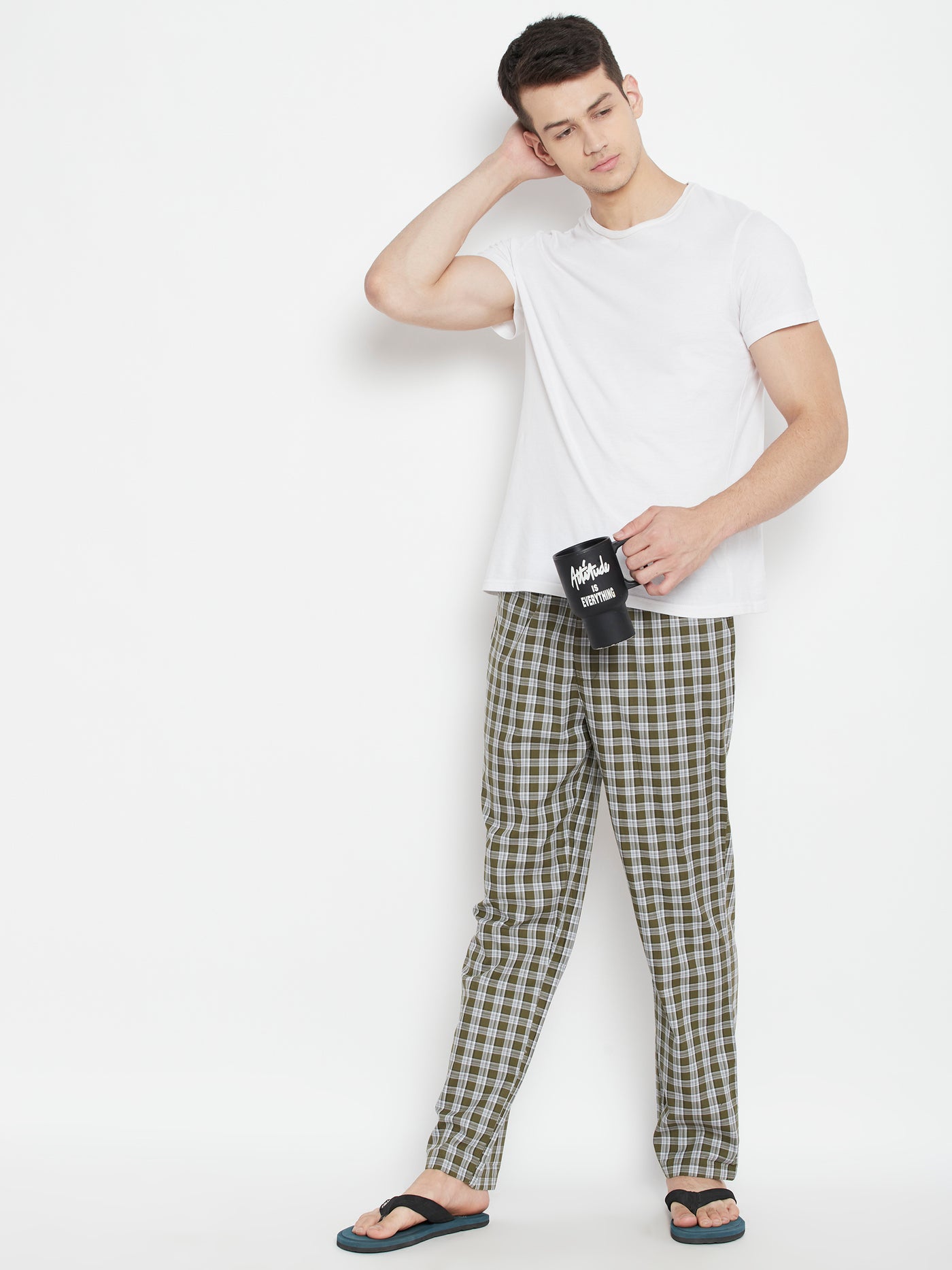 Olive Checked Smart Fit Lounge Pants - Men Lounge Pants