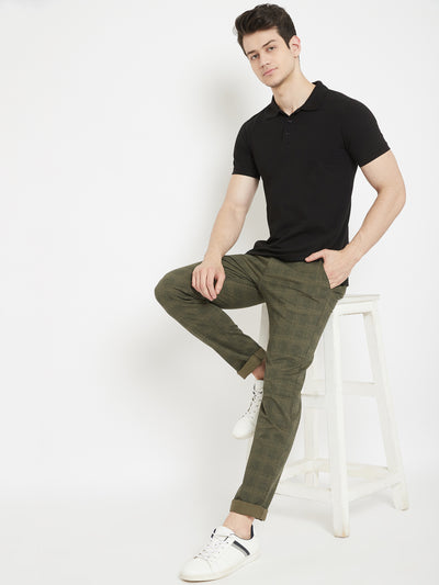 Olive Checked Trousers - Men Trousers