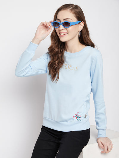 Blue Printed Round Neck Sweatshirt - Women Sweatshirts