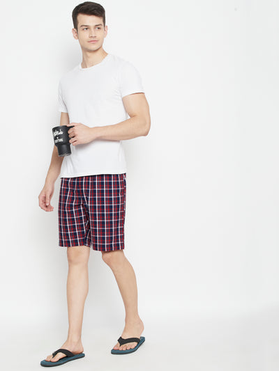 Red Checked Slim Fit Lounge Shorts - Men Lounge Shorts