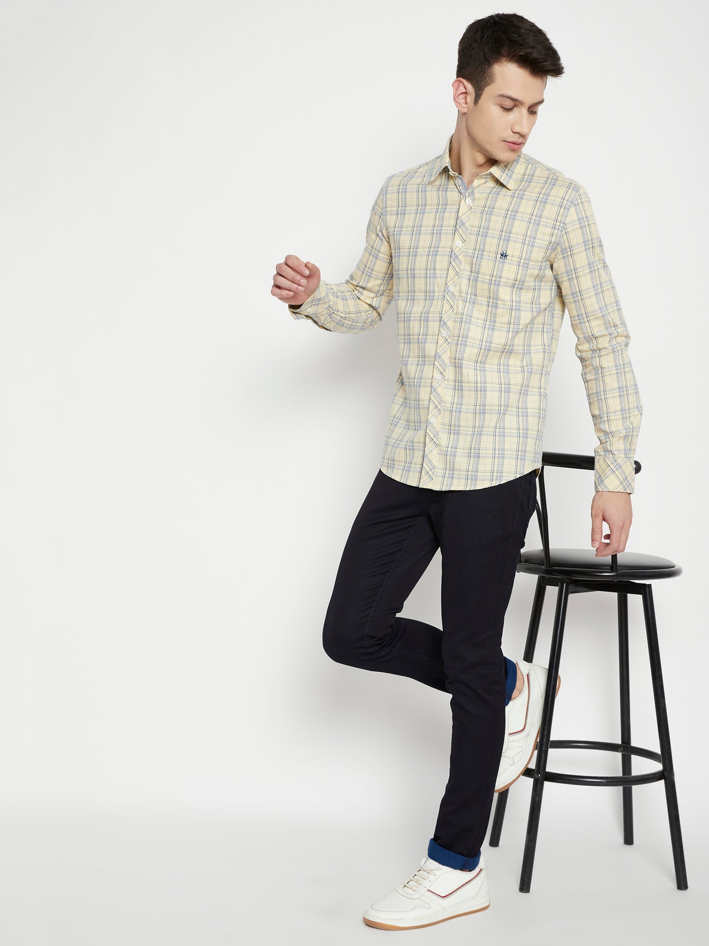 Yellow Checked Slim Fit shirt - Men Shirts