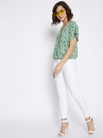 Green Floral Printed Top - Women Tops