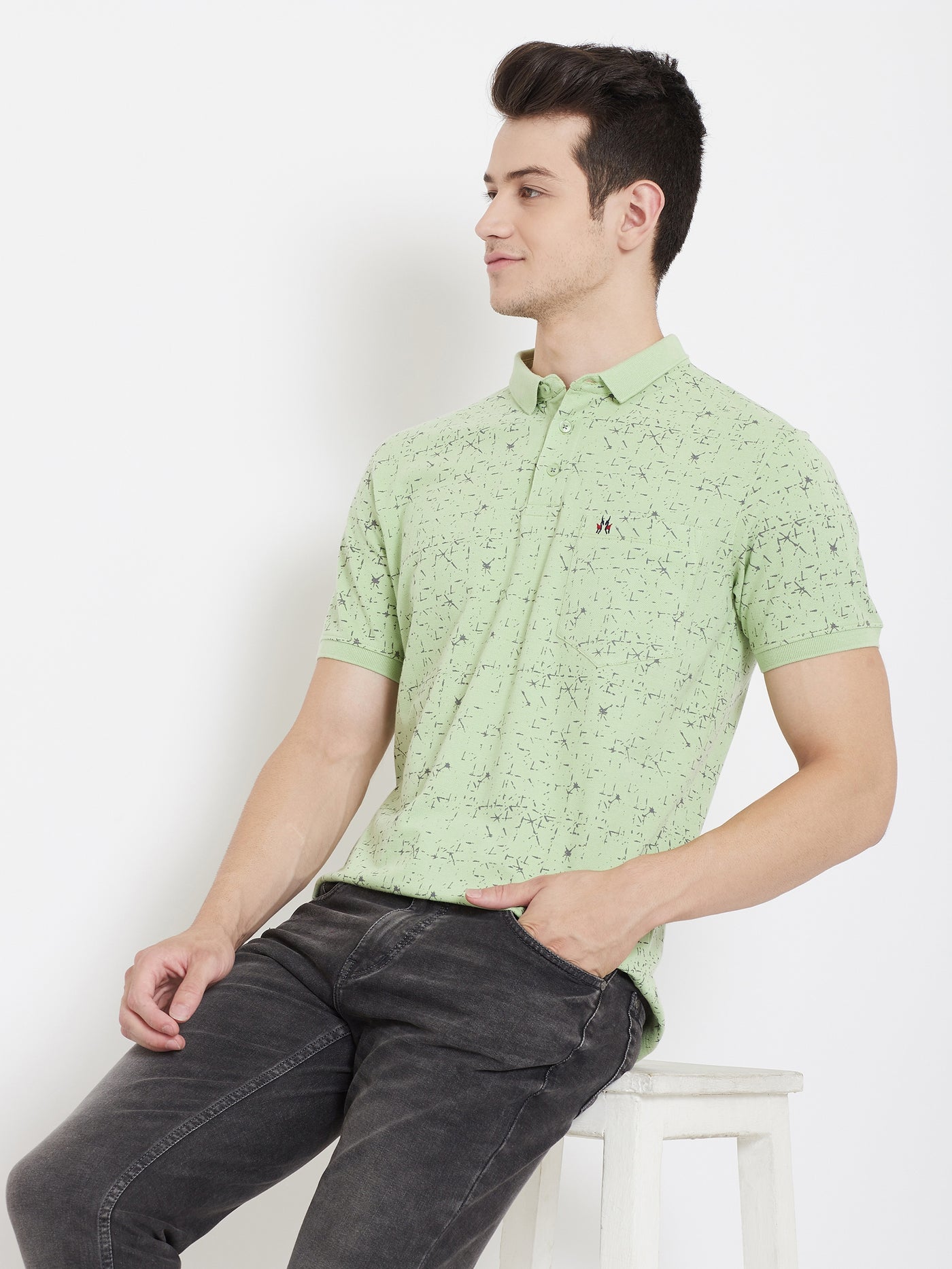 Green Printed Polo Neck T-Shirt - Men T-Shirts