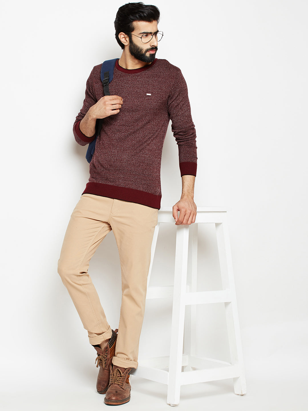 Maroon Solid Round Neck Sweaters-Men Sweaters-Crimsoune Club