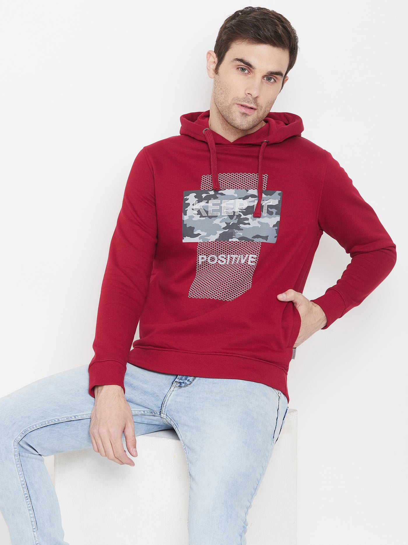 Red Printed Hooded Sweatshirt - Men Sweatshirts