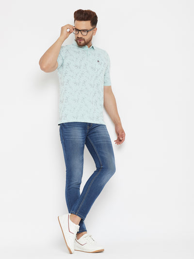 Green Printed Polo T-Shirt - Men T-Shirts