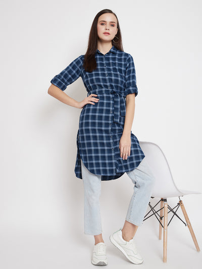 Navy Blue Checks Tunic - Women Tunics