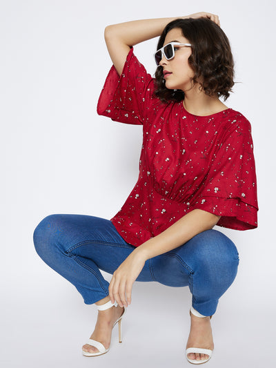 Red Floral Printed Top - Women Tops