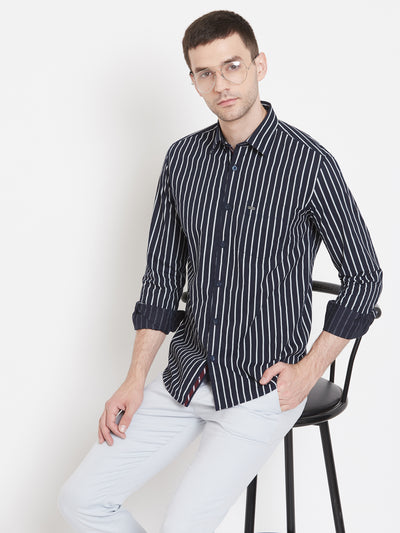 Striped Navy blue Cotton Slim Fit shirt - Men Shirts