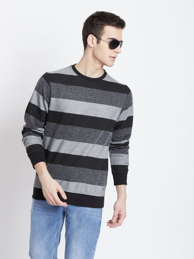 Black Striped Round Neck Sweatshirt - Men Sweatshirts