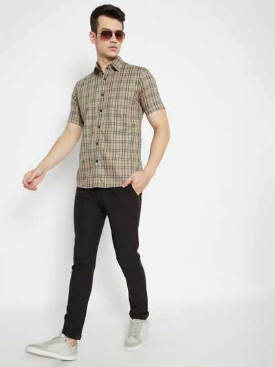 Beige Checked Slim Fit shirt - Men Shirts