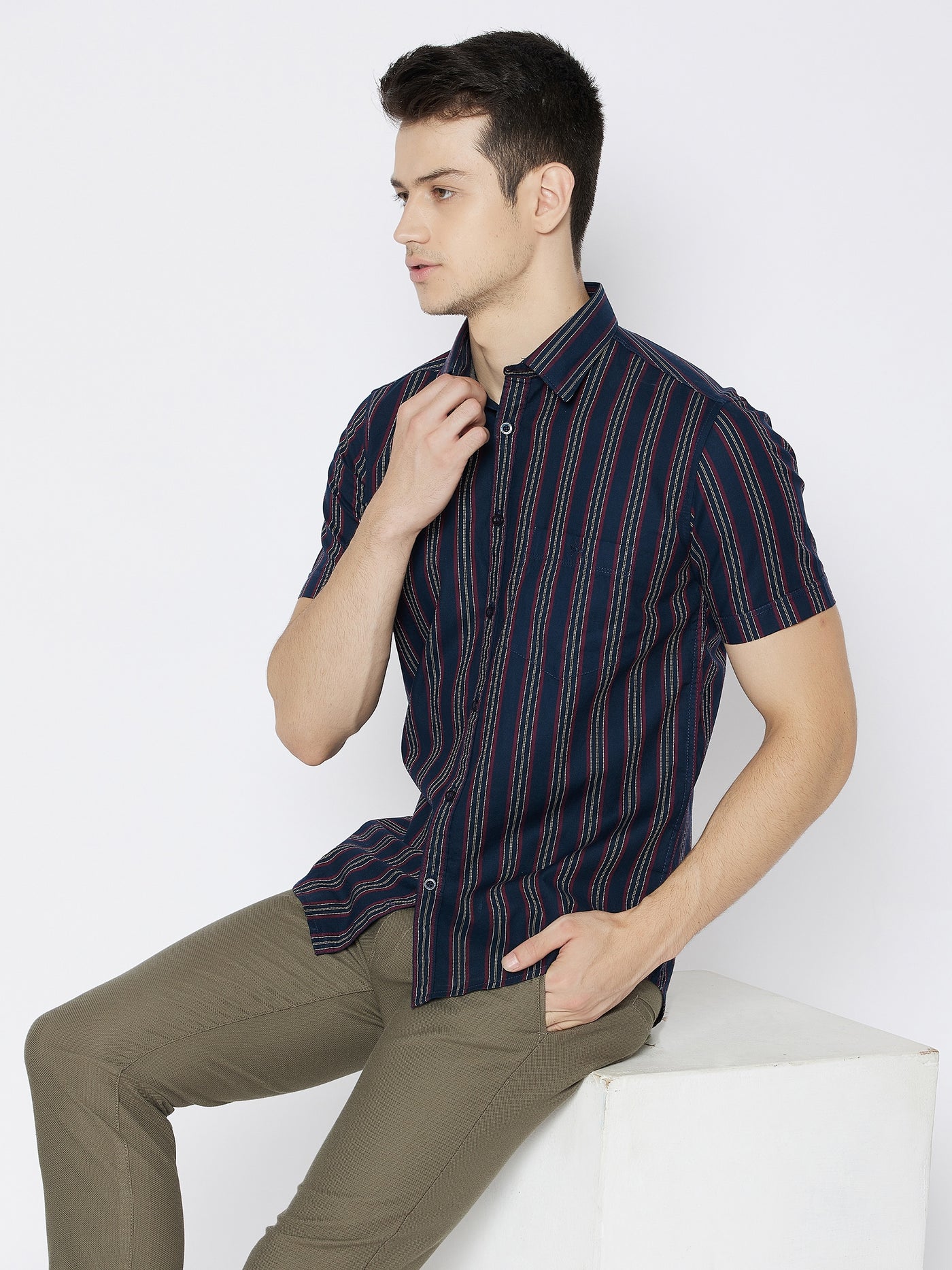 Navy Blue Striped Slim Fit shirt - Men Shirts