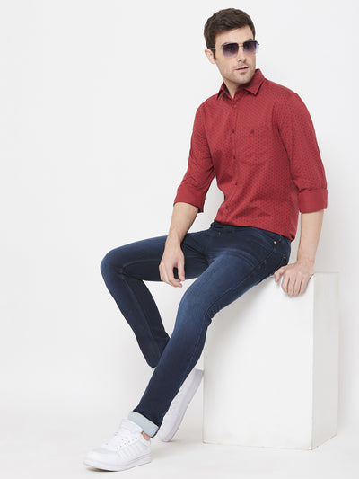 Red Printed Button up Shirt - Men Shirts