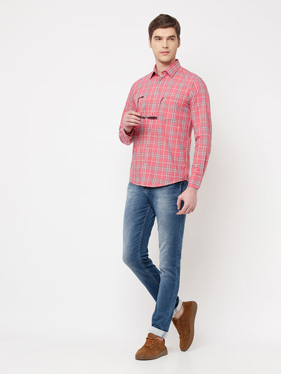 Pink Checked Casual Shirt - Men Shirts