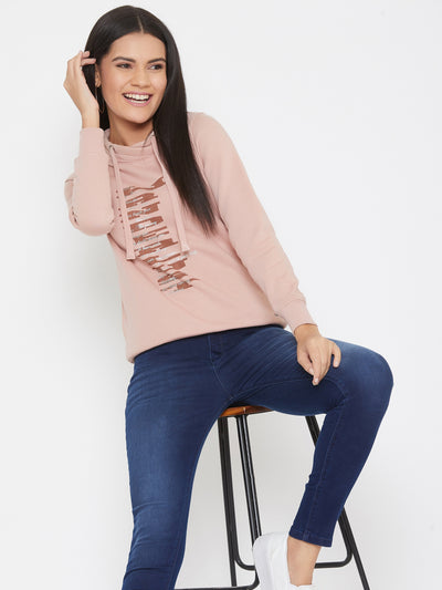 Pink Printed Mock Neck Sweatshirt - Women Sweatshirts