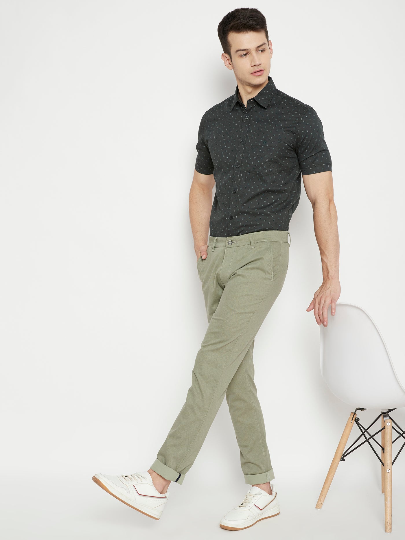 Olive Printed Slim Fit shirt - Men Shirts