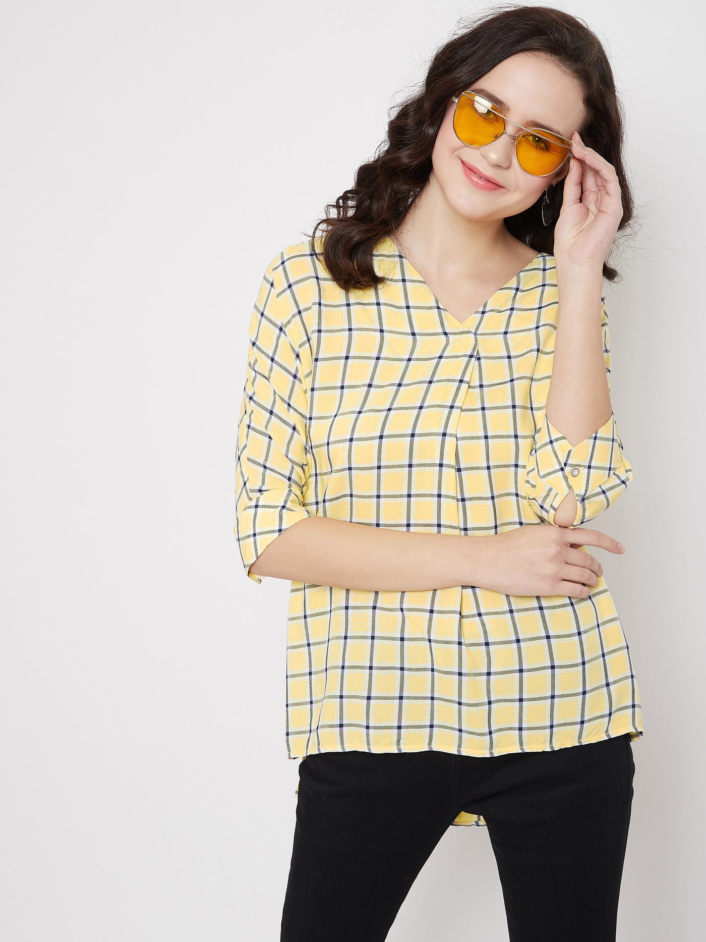 Yellow Checked Top - Women Tops