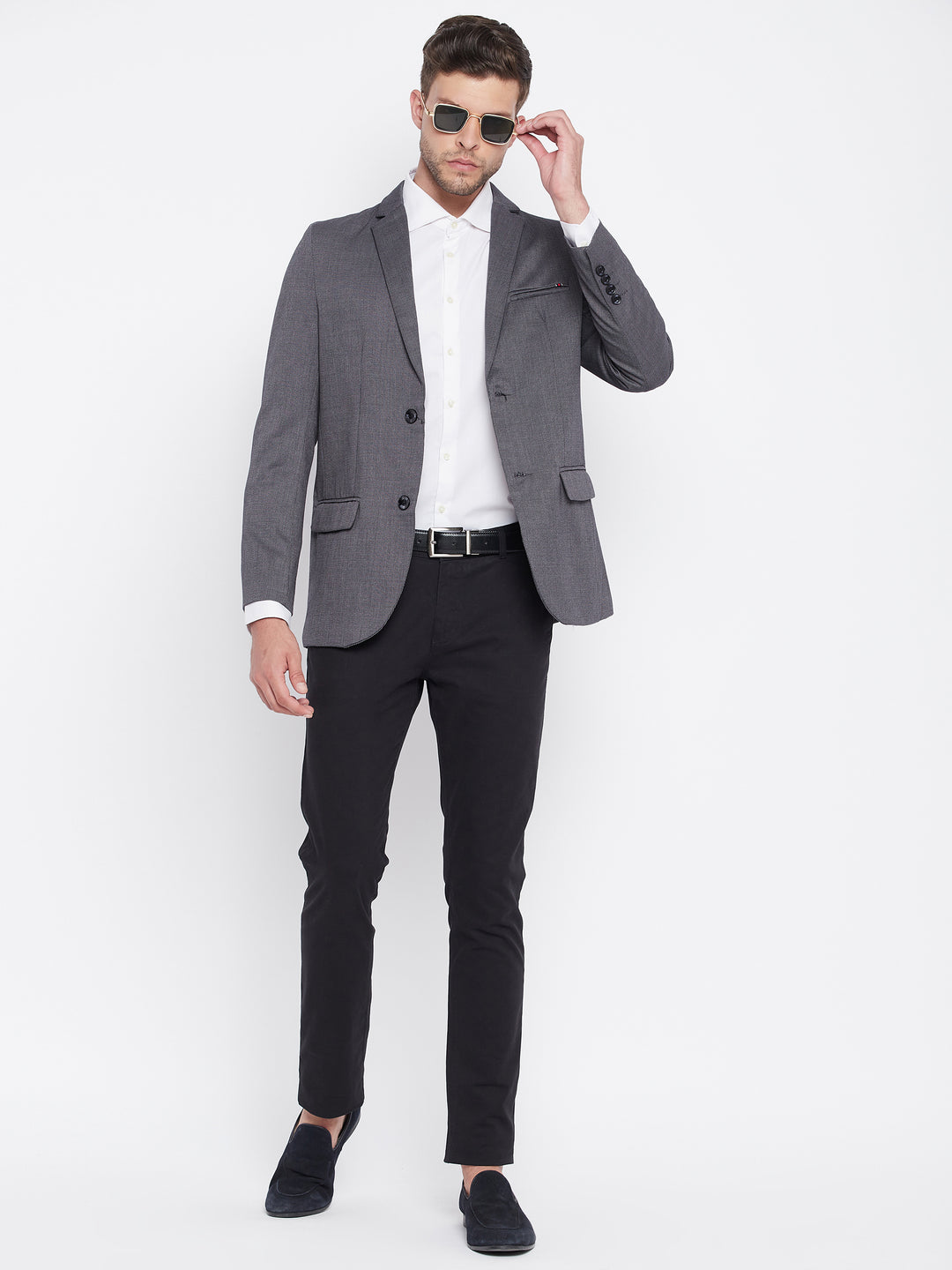 Grey Notched Lapel Blazer - Men Blazers