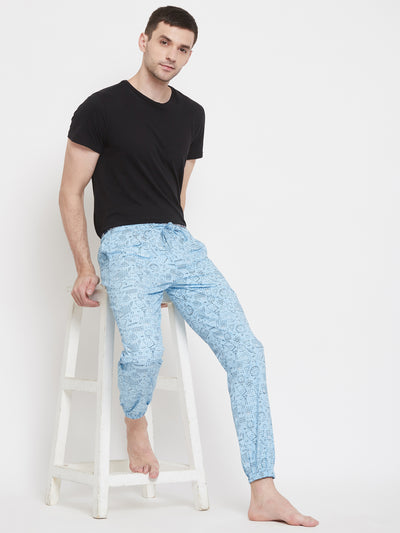 Blue Printed Straight Lounge Pants - Men Lounge Pants