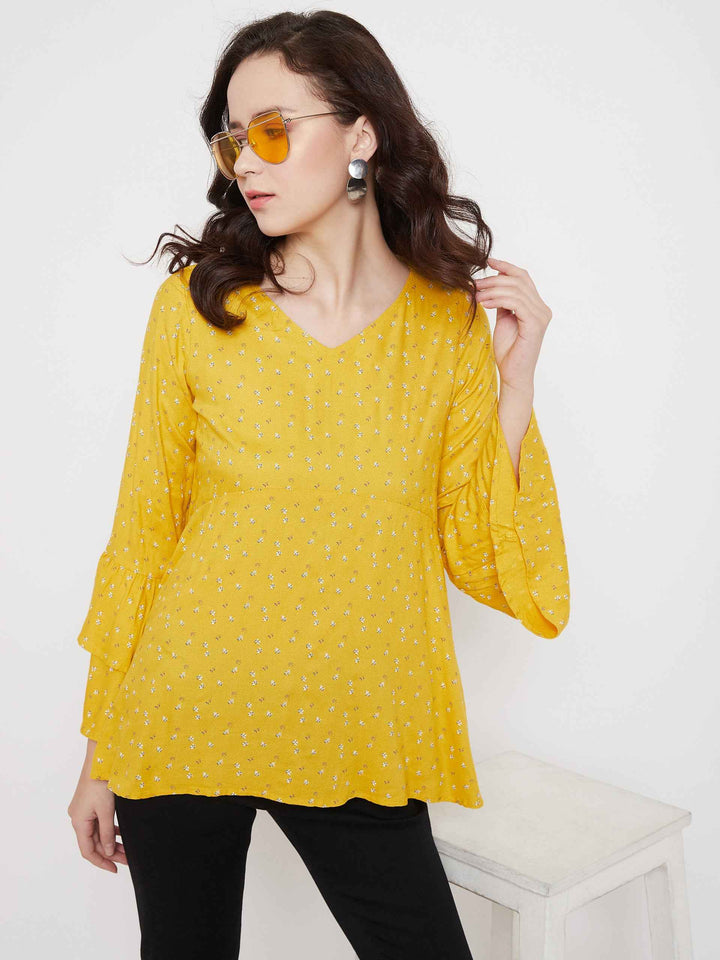 Yellow V neck casual top