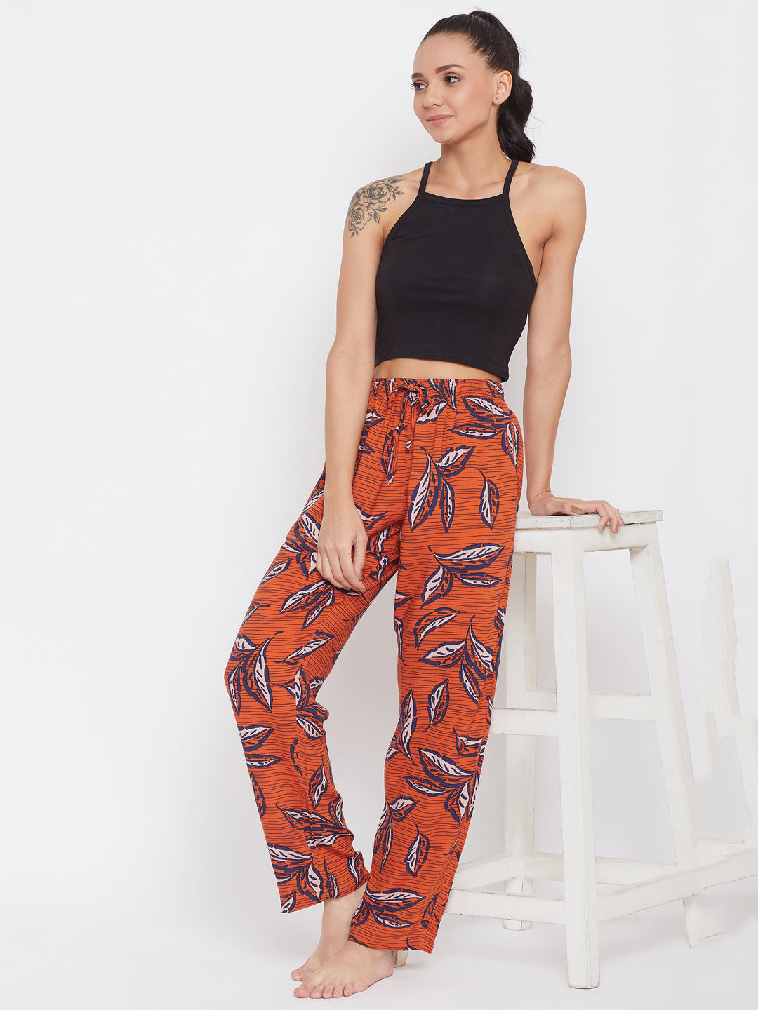 Orange Floral Lounge Pants - Women Lounge Pants