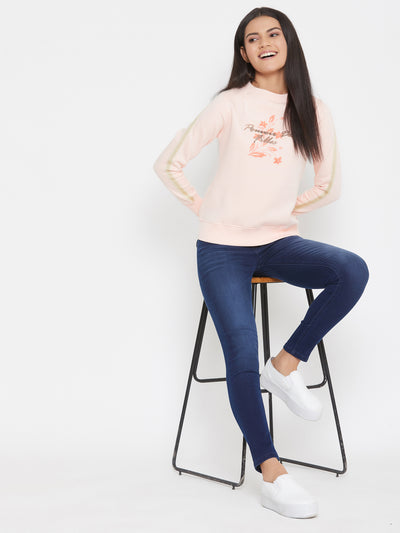 Pink Printed Round Neck Sweatshirt - Women Sweatshirts