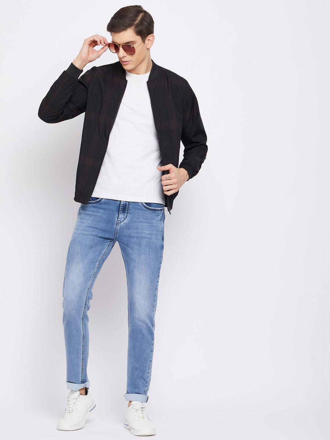 Black Checked Varsity Jacket - Men Jacket
