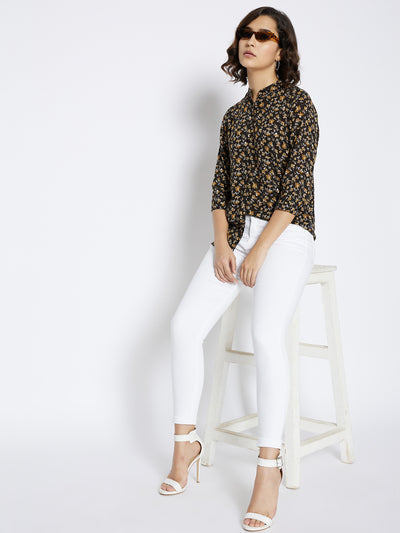 Black Floral Printed Slim Fit shirt - Women Shirts