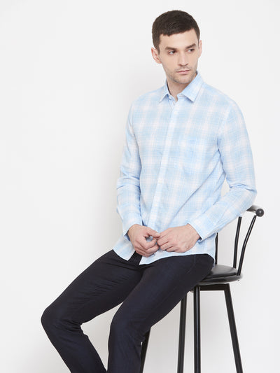 Blue Checked Spread Collar Slim Fit Shirt - Men Shirts