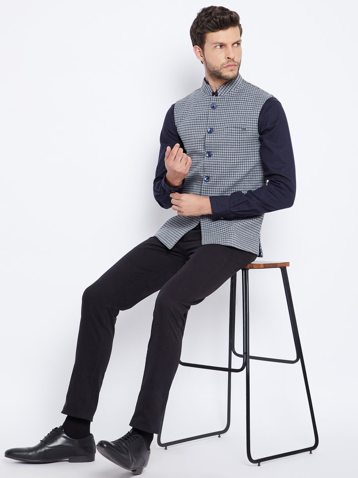 Grey Checked Waistcoat - Men Waist Coat