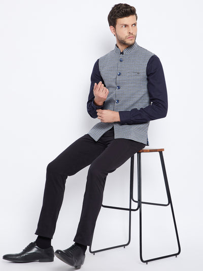 Grey Checked Waistcoat - Men Waist Coat
