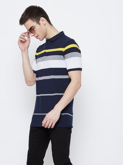 Navy Blue Colorblocked Polo Neck T-Shirt - Men T-Shirts