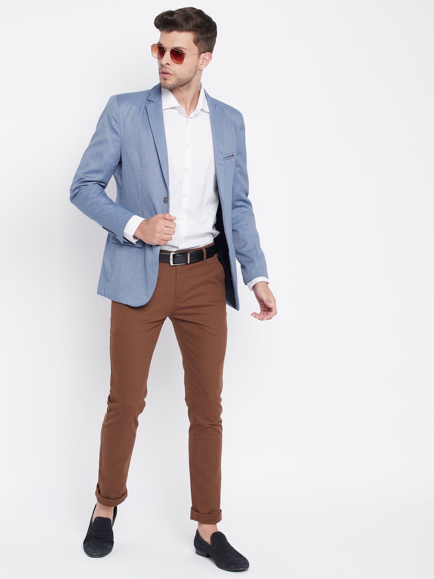 Blue Notched Lapel Blazer - Men Blazers