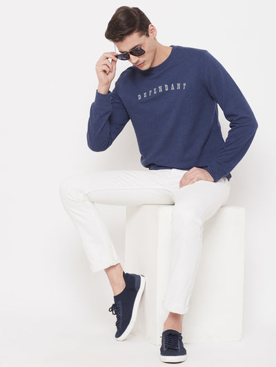 Blue Printed Round Neck Sweatshirt - Men Sweatshirts