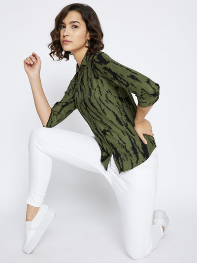 Green Printed Slim Fit shirt - Women Shirts