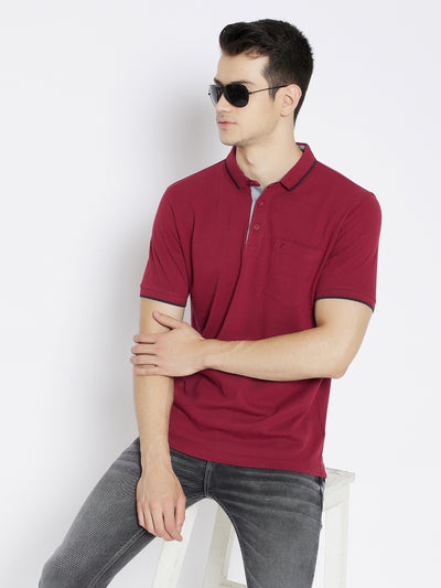 Maroon Polo Neck T-shirt - Men T-Shirts