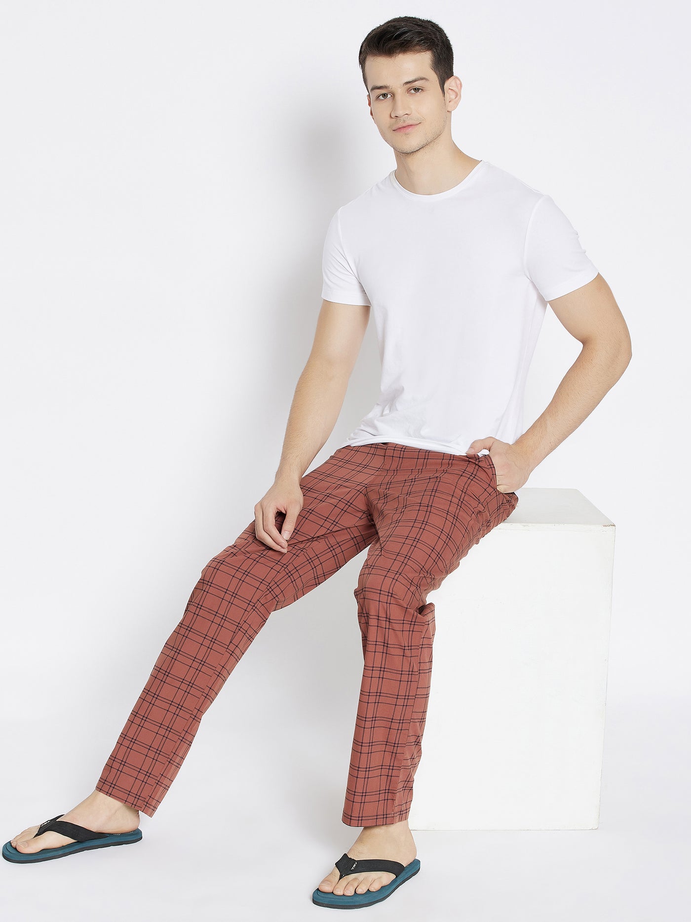 Red Checked Smart Fit Lounge Pants - Men Lounge Pants