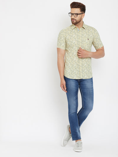 Beige Printed Floral Shirt - Men Shirts