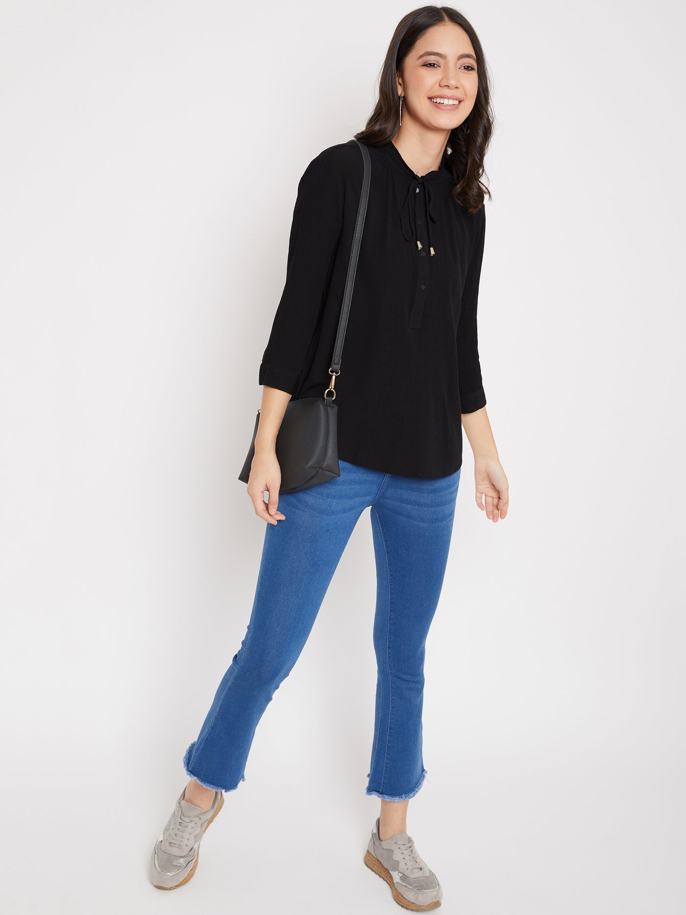 Black Button Up Top - Women Tops