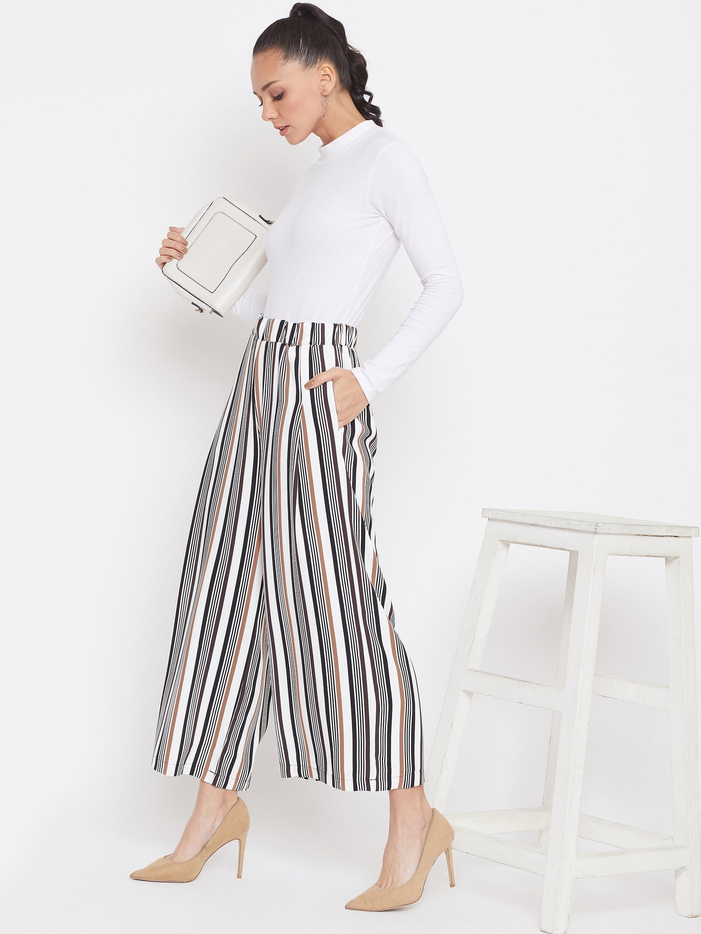 Striped Flared Culottes - Women Trousers