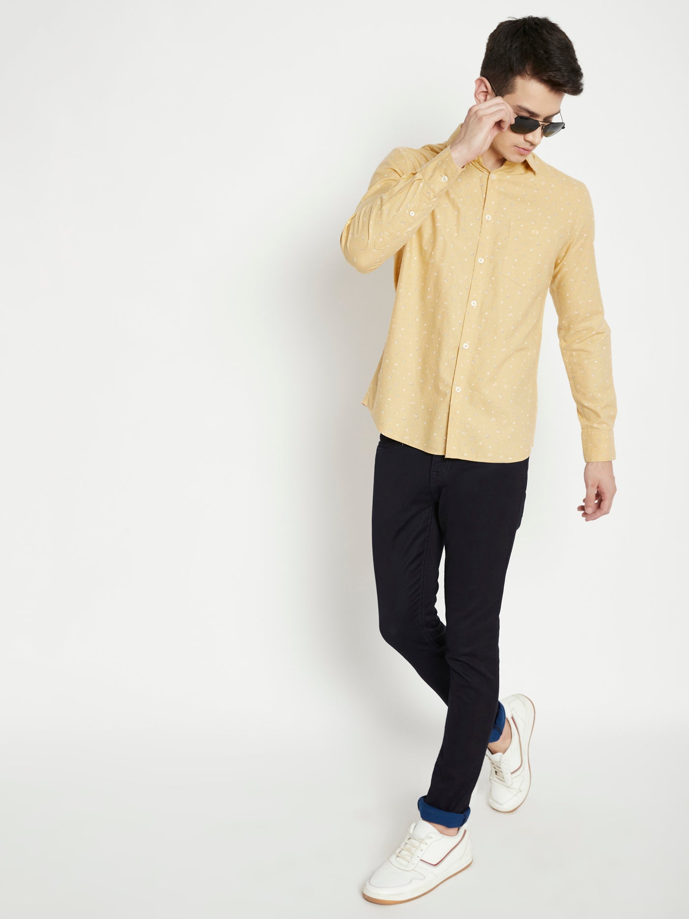Yellow Floral Printed Slim Fit shirt - Men Shirts