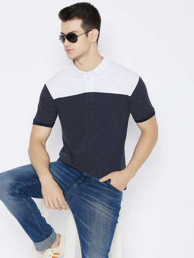 Navy Blue Printed Polo Neck T-shirt - Men T-Shirts